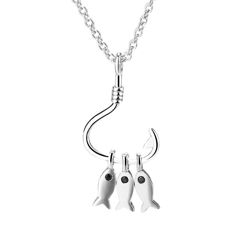 Silver Color Three Little Fish Pendant Originality Necklaces Lucky Fish Hook Necklace For Women Jewelry Girl Gift
