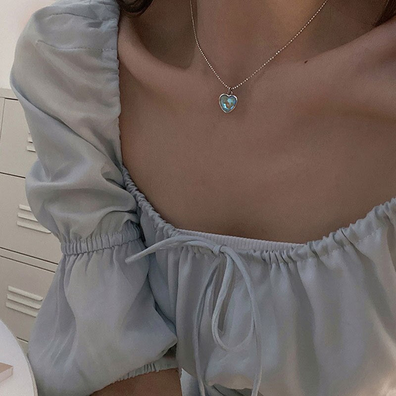 Silver Color Trendy Crystal Stone Heart-Shape Pendant Necklace for Women Design Wedding Party Gift Aesthetic Jewelry