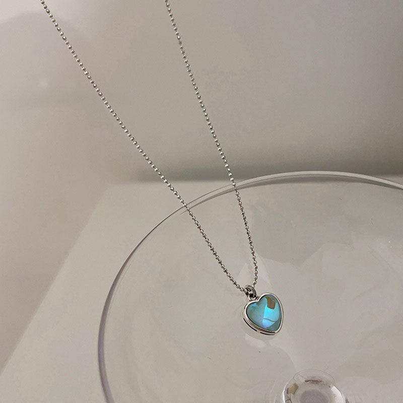 Silver Color Trendy Crystal Stone Heart-Shape Pendant Necklace for Women Design Wedding Party Gift Aesthetic Jewelry