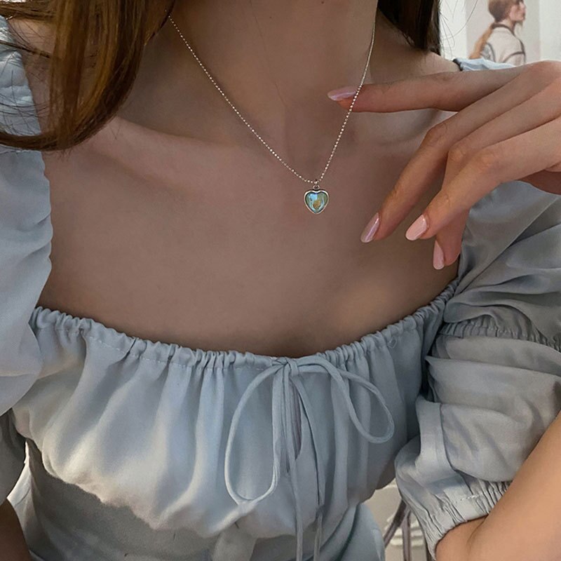 Silver Color Trendy Crystal Stone Heart-Shape Pendant Necklace for Women Design Wedding Party Gift Aesthetic Jewelry