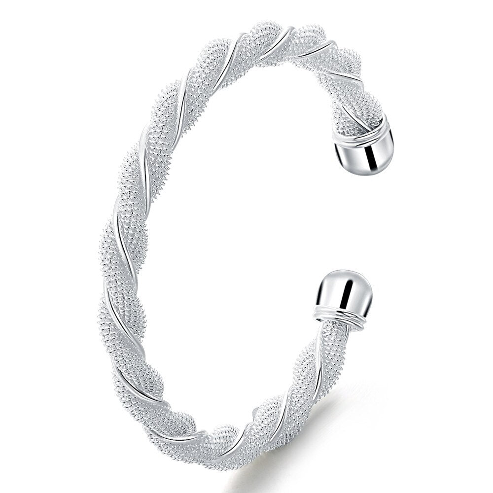 Silver Color Twisted Network Bangles For Women Aesthetic Cuff Bracelets  Quality Jewelry  Christmas