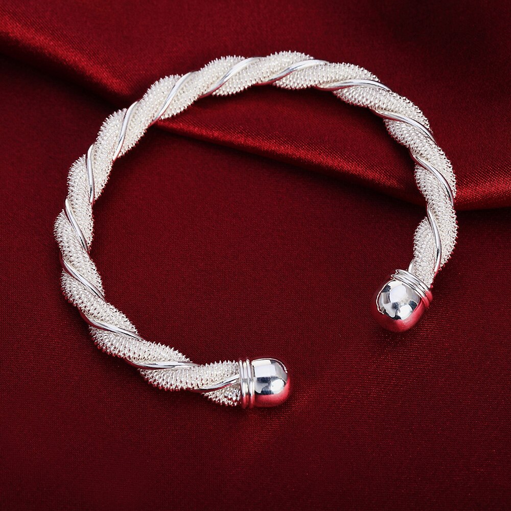 Silver Color Twisted Network Bangles For Women Aesthetic Cuff Bracelets  Quality Jewelry  Christmas