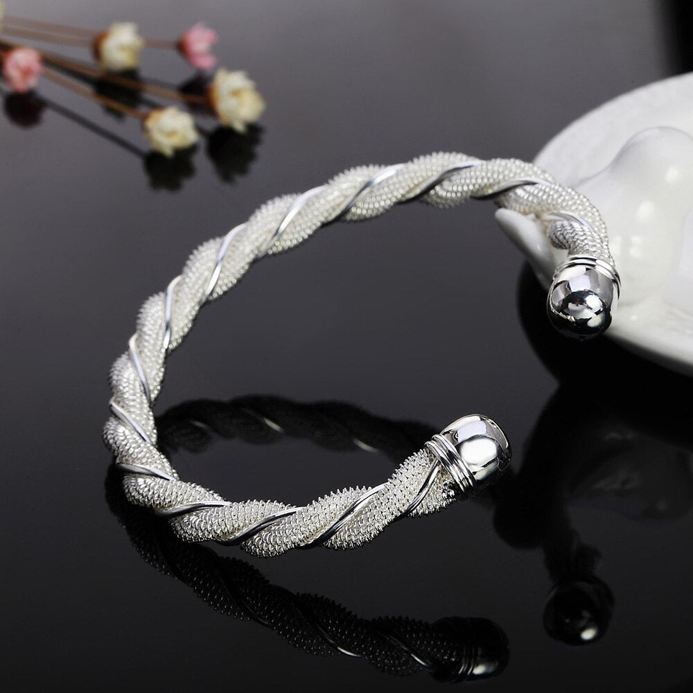 Silver Color Twisted Network Bangles For Women Aesthetic Cuff Bracelets  Quality Jewelry  Christmas