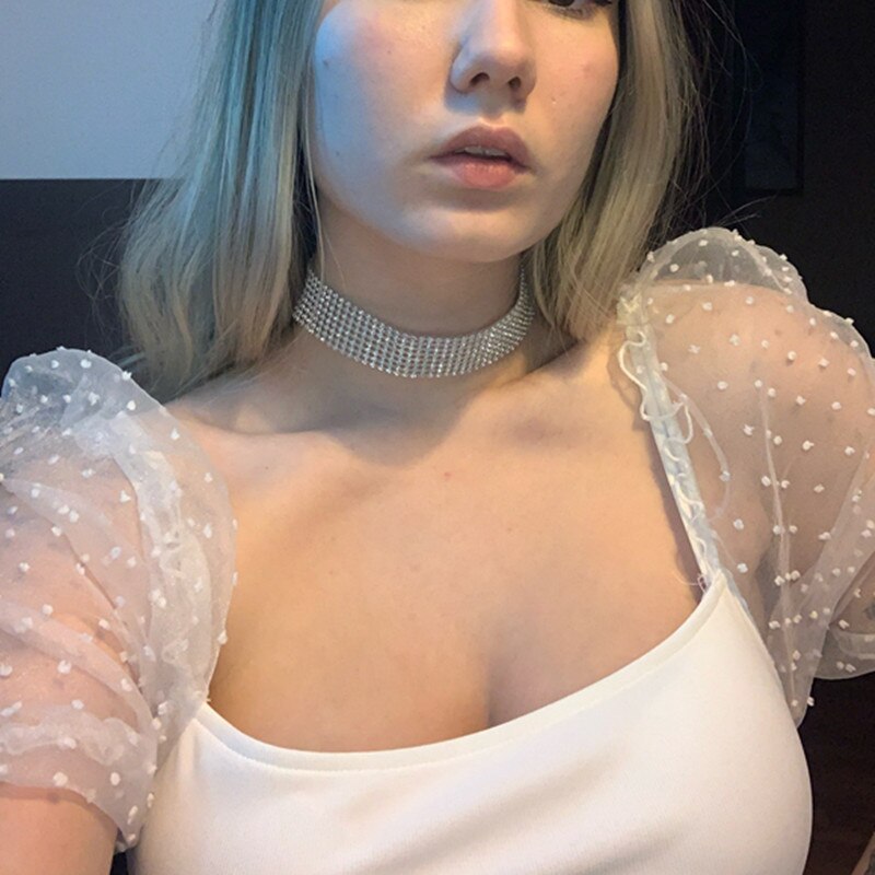 Silver Color White Zircon Rhinestone Choker Necklace Women Wedding Accessories Chain Chokers Jewelry Collier Femme