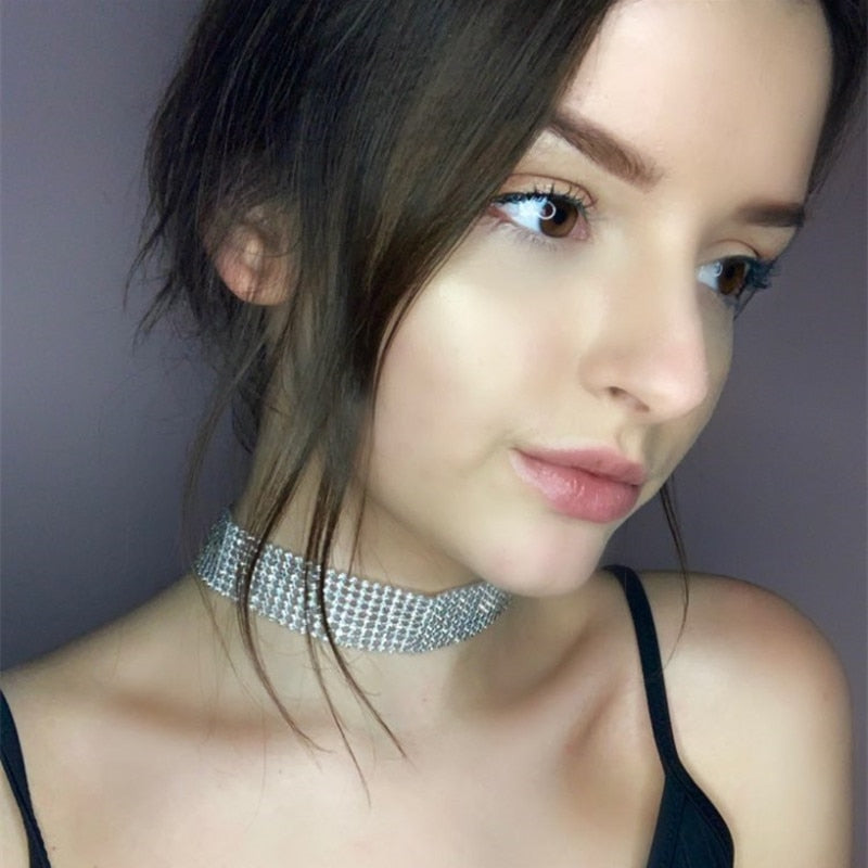 Silver Color White Zircon Rhinestone Choker Necklace Women Wedding Accessories Chain Chokers Jewelry Collier Femme