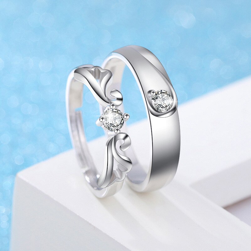 Silver Colour Angel Wing Couple Wedding Ring Engagement Jewelry For Women Men  GaaBou Jewellery