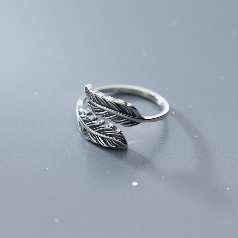 Silver Colour Feather Adjustable Rings For Women Engagement Jewelry 2022 Trend Gift Female Aesthetic Accessories GaaBou