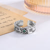 Silver Colour Flower Green Crystal Rings For Women Aesthetic Ring Vintage Punk Jewelry  Items GaaBou Jewellery