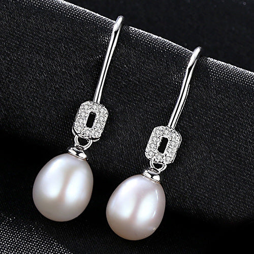 Silver Jewelry 925 Sterling Silver Earrings Natural Pearl AAAA Zircon Crystal Tremella Women Wedding Gift