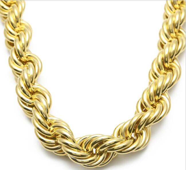 Silver MOQ 50PCS Hop Oversize Rope Chain Men's Gold Silver Plated 24'' 30'' 36inch Punk Chain Necklace 20mm and 30mm width