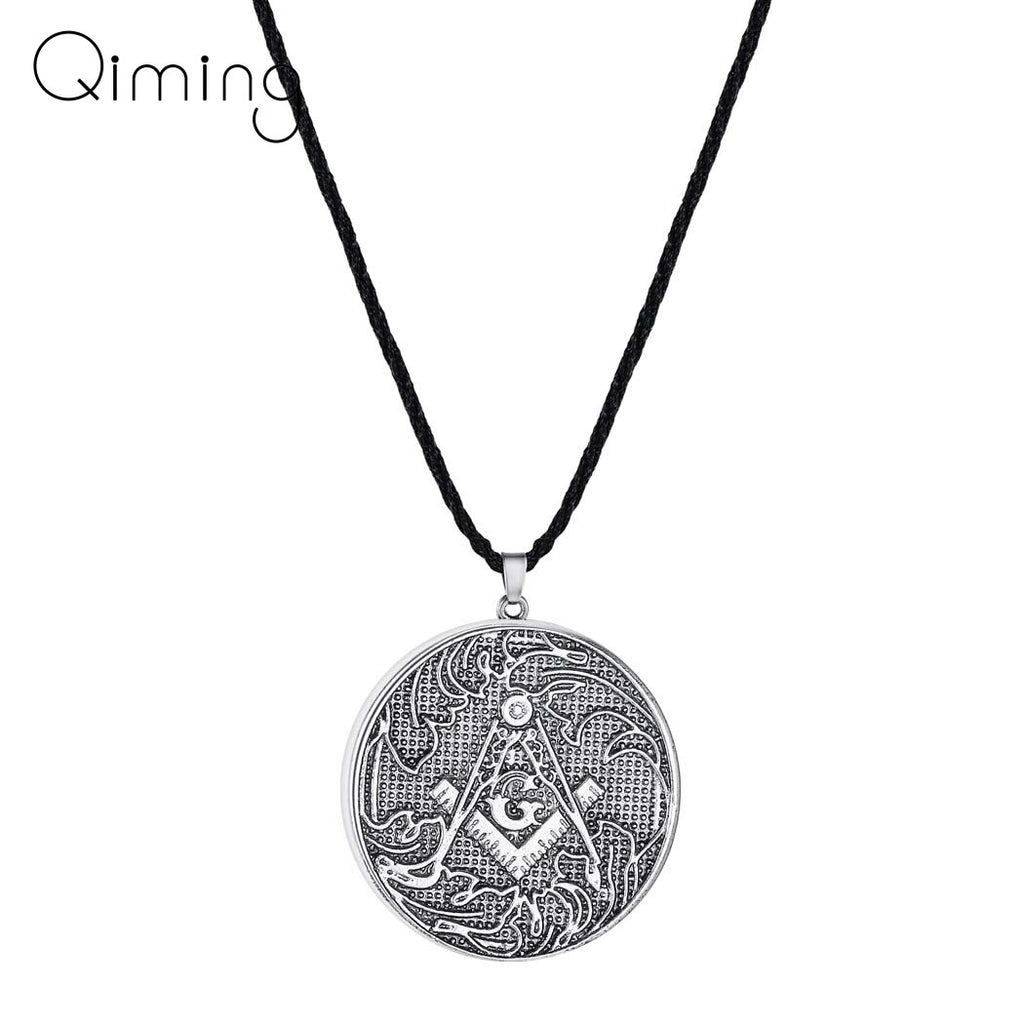 Silver Mason Amulet Symbol Pendant Necklace For Men Silver Illuminati Masonic Jewelry Women Male Vintage Necklace Gift