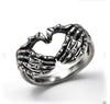 Silver Plated Hand with Heart Rings for Men Punk Gothic Creative Skeleton Couple Ring Women Hip Hop Band Jewelry Charm Gift