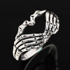 Silver Plated Hand with Heart Rings for Men Punk Gothic Creative Skeleton Couple Ring Women Hip Hop Band Jewelry Charm Gift