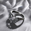 Silver Plated Hand with Heart Rings for Men Punk Gothic Creative Skeleton Couple Ring Women Hip Hop Band Jewelry Charm Gift