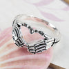 Silver Plated Hand with Heart Rings for Men Punk Gothic Creative Skeleton Couple Ring Women Hip Hop Band Jewelry Charm Gift