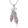 Silver Plated Pink Crystal Ballet Slipper Shoe Necklace Gift for Girls