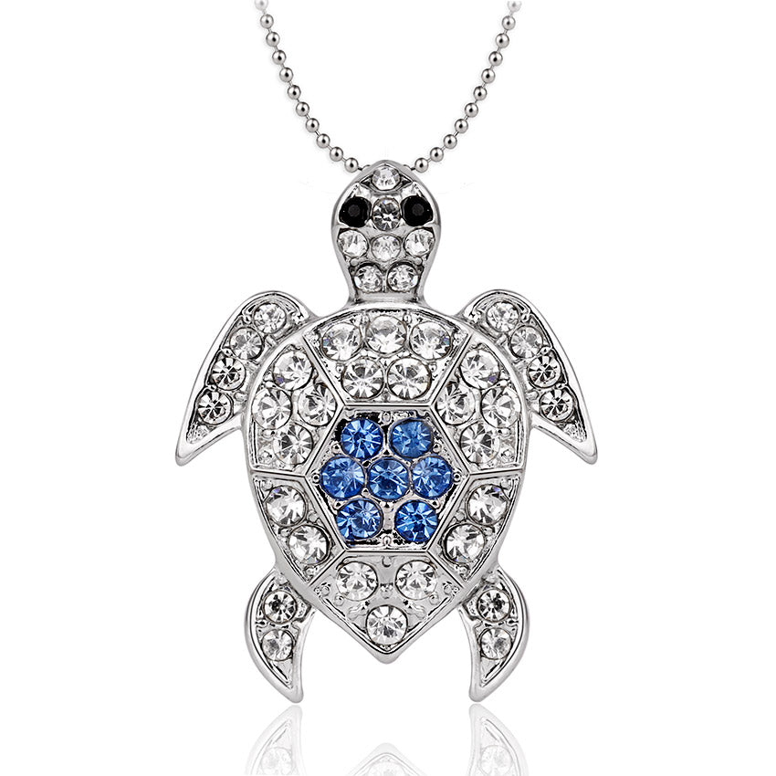 Silver Plated Swimming Sea Turtle Pendant Necklaces with Rhinestone for Women Love Jewelry Long Chains Necklace Pendants