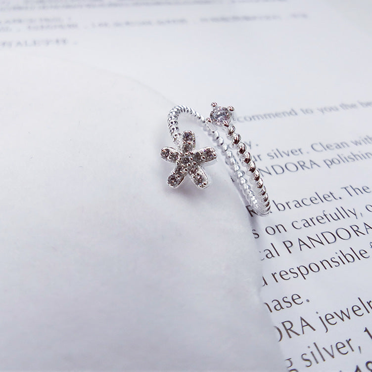 Silver Ring Charm Trendy Plum Flower Open Silver Ring Adjustable Size Cubic Zirconia Ring For Women Jewelry