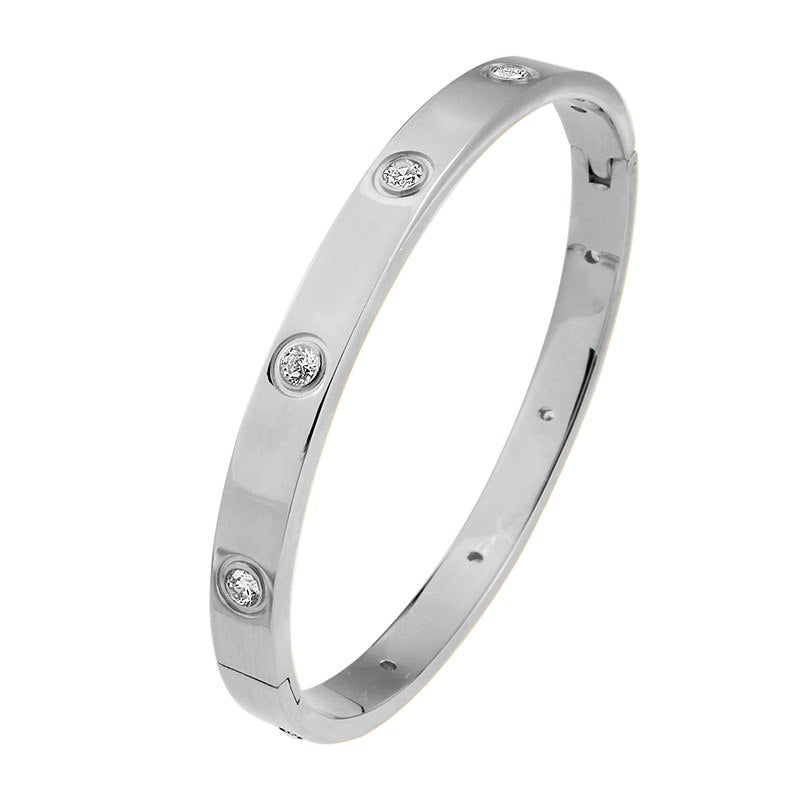 Silver Rose Gold Stainless Steel Open Cuff Design Bracelets & Bangles Fashion Brand Women Crystal Bracelets for Wedding Gift