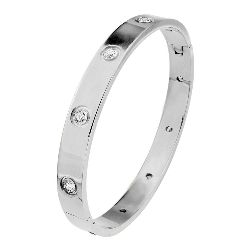 Silver Rose Gold Stainless Steel Open Cuff Design Bracelets & Bangles Fashion Brand Women Crystal Bracelets for Wedding Gift