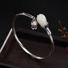Silver S925 Pure Silver Natural Hetian Jade White Magnolia Flower Lady Simple Smooth Open Bracelet Bracelet Wholesale