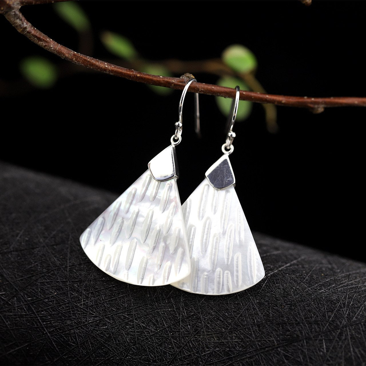 Silver, S925, Silver Jewelry, Earrings, Wholesale Fashion Ladies, Fan Shaped Shell Earrings.