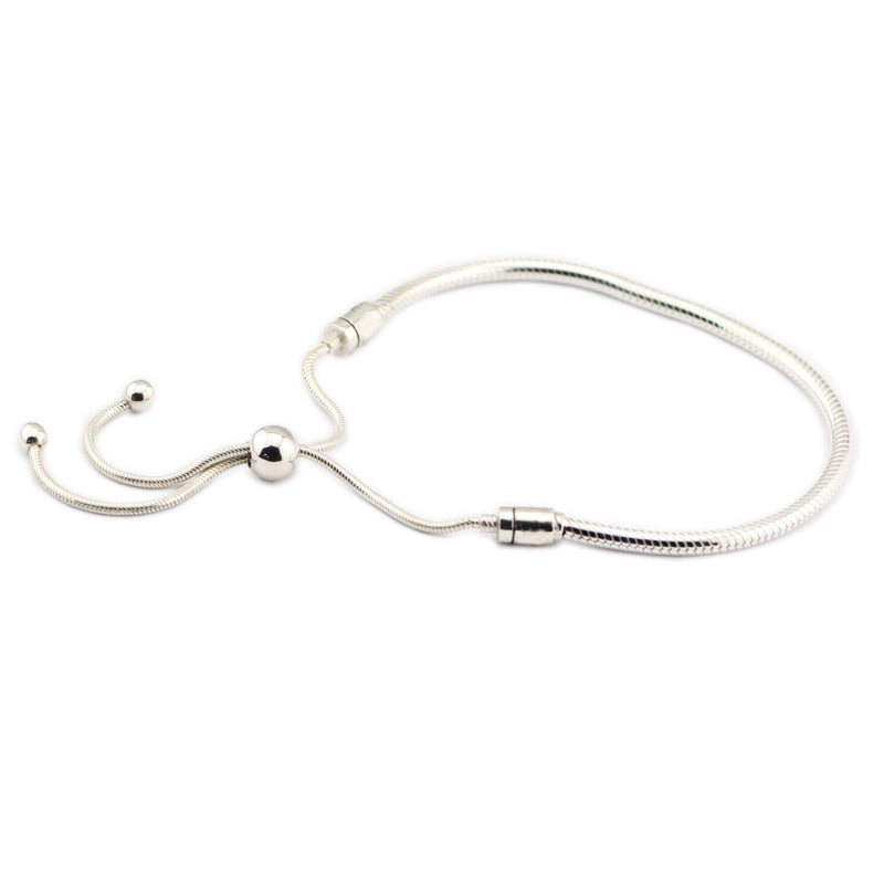 Silver Sliding Bead Adjustable Bracelet 925 Sterling Silver Fit for Charm Bracelets Women DIY Making Gifts