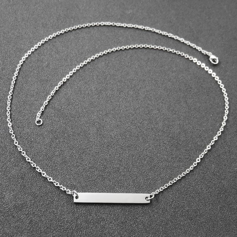 Silver Tone Blank ID Bar Necklace Pendant,Fashion Bijoux Circle simple Pendant Women Lady Girl's Necklace Gift Jewelry