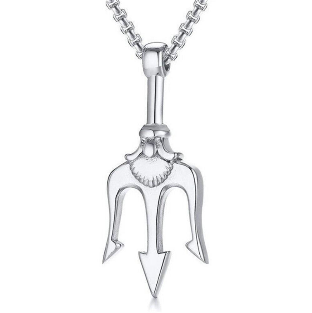 Silver Trident Necklace Personality Hip Hop Harpoon Pendant Steampunk Collier Piment