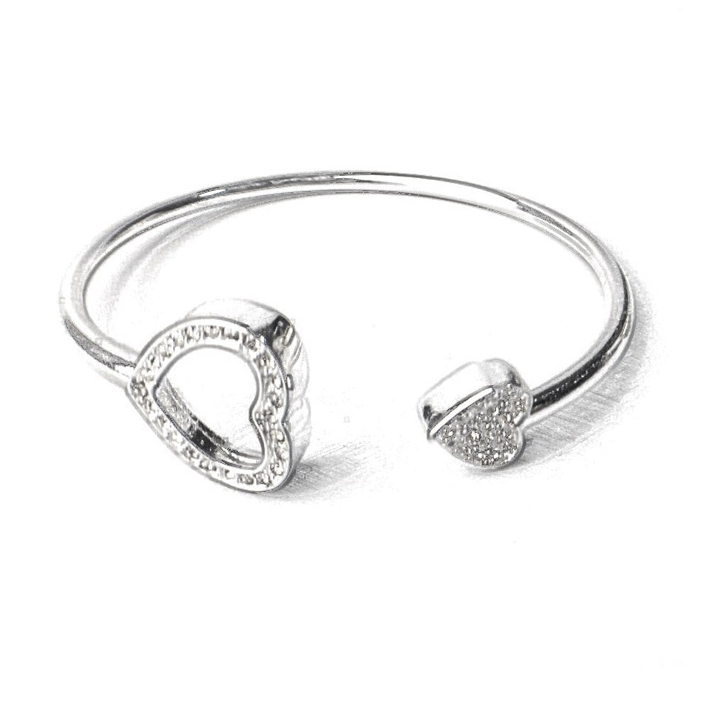 Silver White CZ Pave Hollow Heart Ornament TS Bangles & Bracelets 2020 New Thomas Style Bangles Bracelets Jewelry Gift For Women