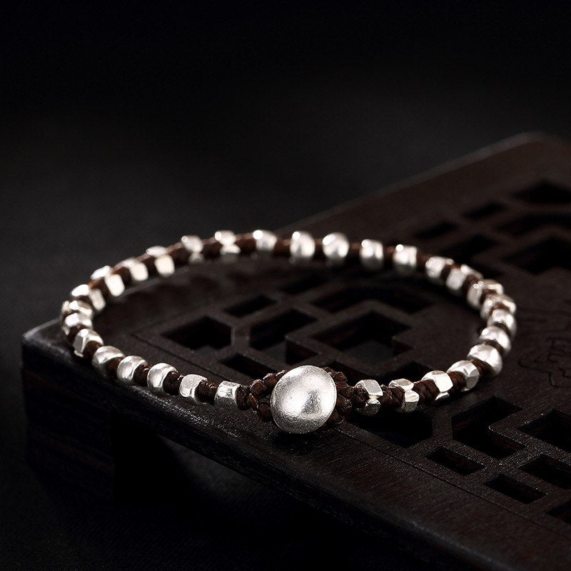 Silver hand-made braided ropes, Korean character bracelet, men's and women's knitting chain   silver bracelet