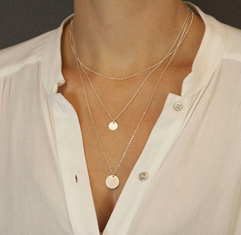 Silver or Gold Layered Necklaces Set/Set of 3 Layered Necklaces Personalized Disk Necklaces Layering Necklaces Layered and Long