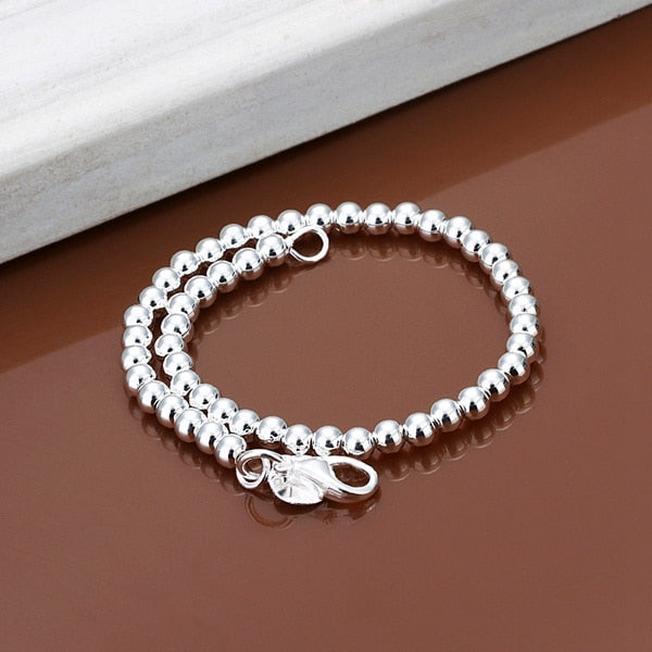 Silver plated 6MM CHAIN 925 bead bracelet fashion charm Women lady jewelry cute nice pretty wedding birthd gift H114