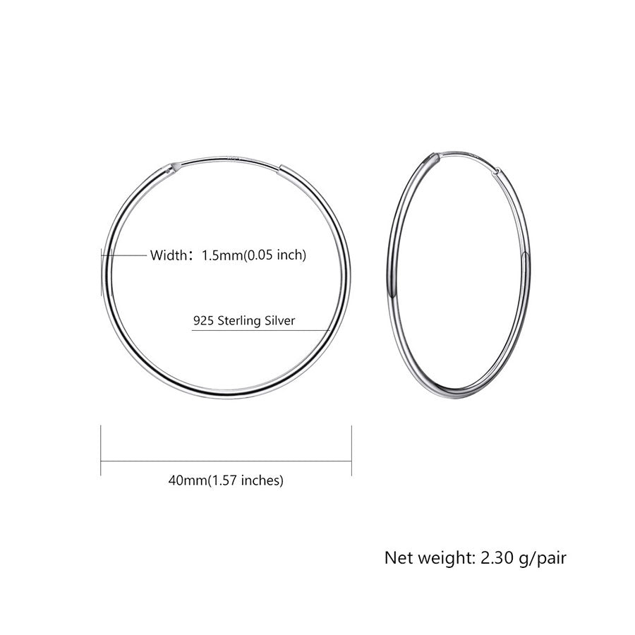 40mm*40mm Hoop Earrings For Women 100% Real 925 Sterling Silver Rose Gold/Gold Color Simple Round Brinco SCE6140B