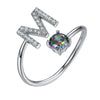 Initial A Rainbow Topaz Ring Letter Name Fine Jewelry Gemstone 925 Sterling Silver Rings For Women Adjustable SCR6047