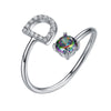 Initial A Rainbow Topaz Ring Letter Name Fine Jewelry Gemstone 925 Sterling Silver Rings For Women Adjustable SCR6047