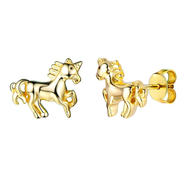 Little Running Unicorn Horse Stud Earrings For Women 100% 925 Sterling Silver Fine Jewelry Animal brincos SCE6014B