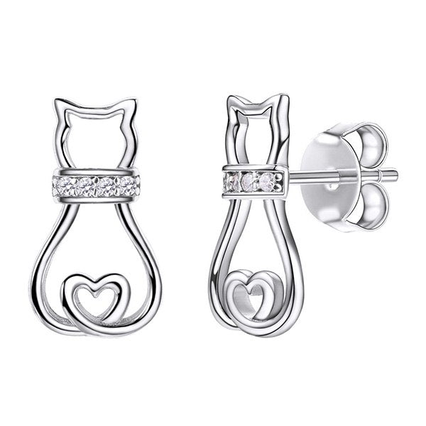 Luminous Cubic Zirconia Cat Kitty Stud Earring For Women Girls 100% Real 925 Sterling Silver Fine Jewelry SCE6001B