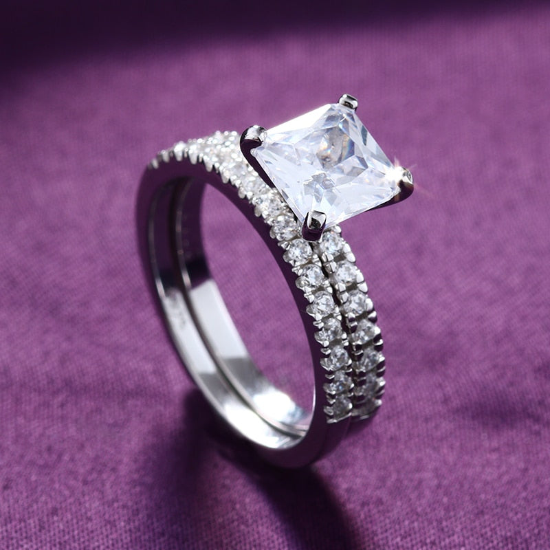 sterling 925 silver big princess cut 2 ct Amore rings diamante ring women's wedding band fine jewelry lux Anel bijou