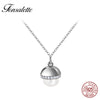 Simple 925 Sterling Silver Pearl Necklace Pendant Long Chain Necklaces Woman Jewelry Gift ZK40