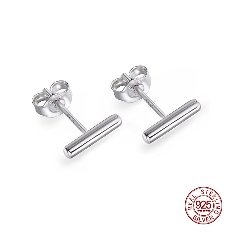 Simple 925 Sterling Silver Stud Earrings Bar Earrings Line Earrings Fashion Round Stick Earrings Woman Every Wear ZK30