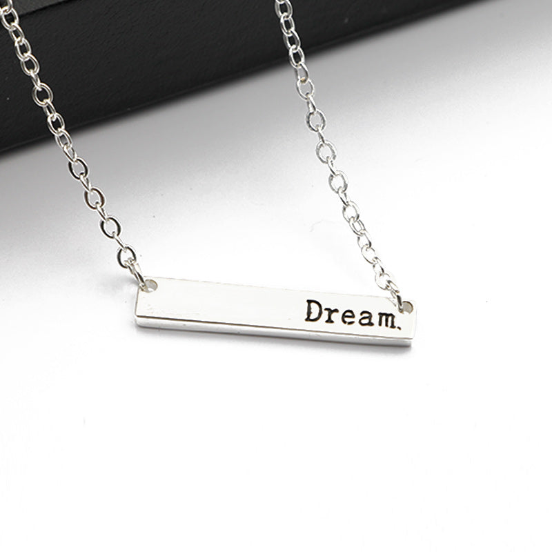 Simple Bar Pendant Believe,Dream,Strength,NamasteNecklace Jewelry Silver Color Personality Inspirational Necklace Multi-Style