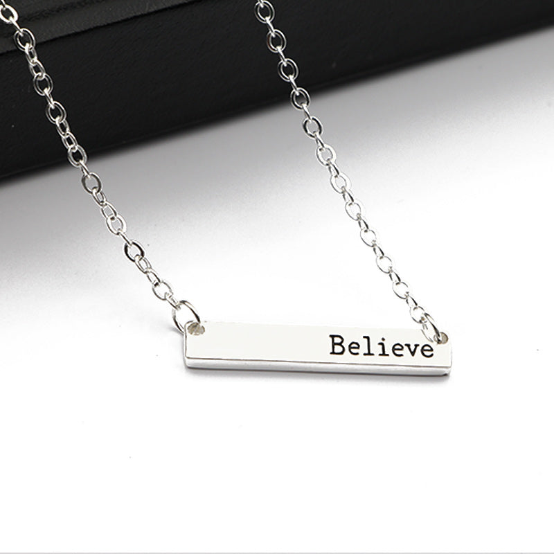 Simple Bar Pendant Believe,Dream,Strength,NamasteNecklace Jewelry Silver Color Personality Inspirational Necklace Multi-Style