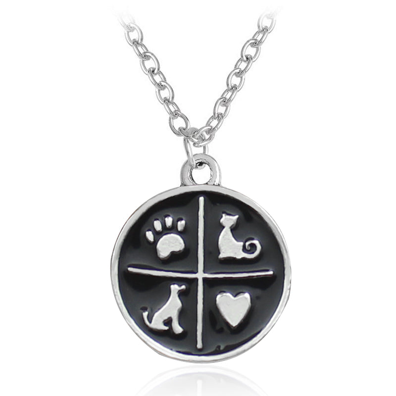 Simple Black Cat Dog Pendant Necklace Charm Animal Jewelry Love Heart Kitten Pet Cute Alloy Necklaces Women Gift 2020