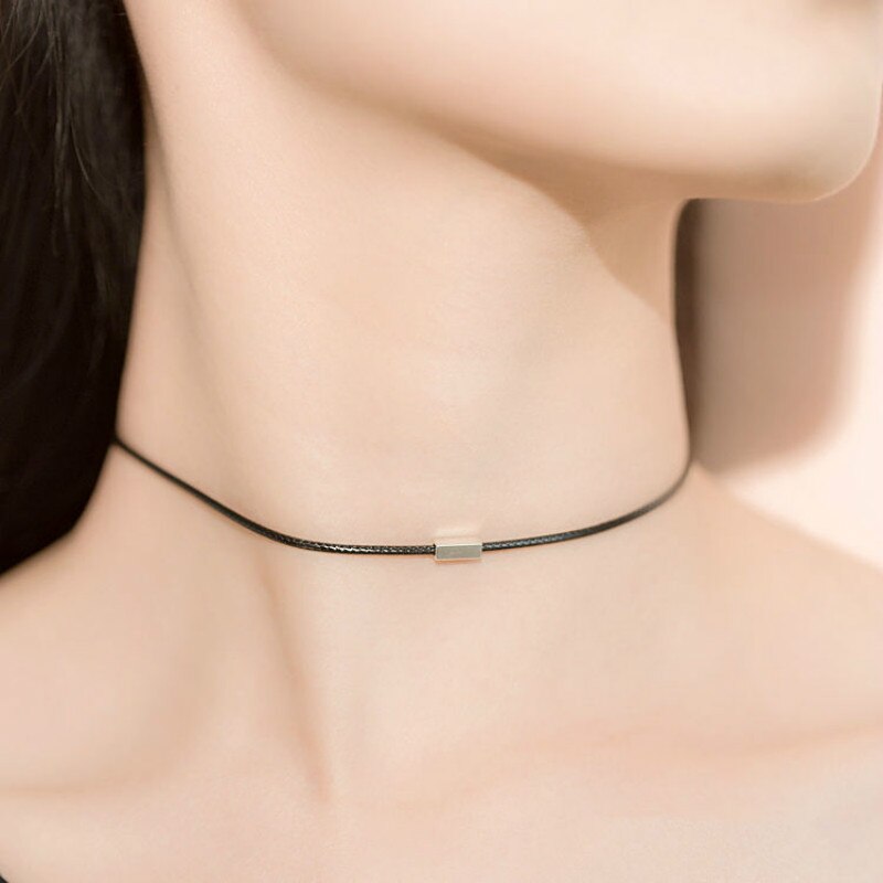 Simple Black Leather Choker Necklace For Women Bar Chocker Necklaces colar collier femme Bijoux Jewellery