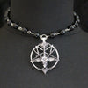 Simple Black Onyx Choker with Baphomet Pendant Vintage Pentagram Skull Round Goat Head Necklace Devil Pan God Necklaces