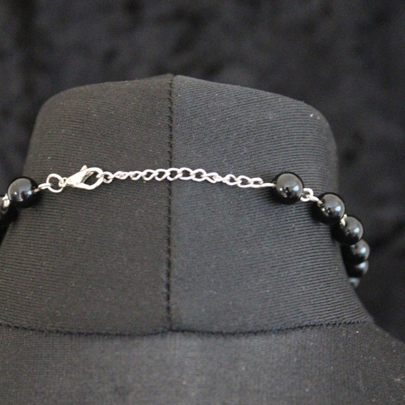 Simple Black Onyx Choker with Baphomet Pendant Vintage Pentagram Skull Round Goat Head Necklace Devil Pan God Necklaces