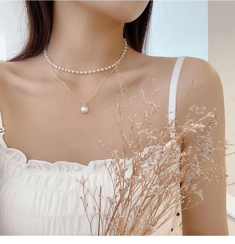 Simple Bohemia Elegant Choker Tassel Necklace for Women Colorful Drop Bead Short Chain Pearl Pendant Choker Necklaces Jewelry