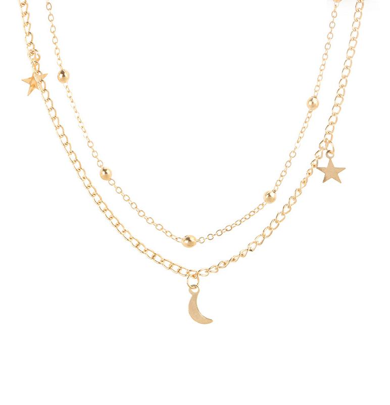 Simple Boho Gold Silver Color Star Moon Bead Chockers Necklace For Women Bijou Necklaces Pendants Layering Chokers
