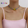 Simple Choker Necklaces Smiley Women Chain Ladies Seed Beads Pendant Girls Jewelry Colorful Trendy Korean Collares